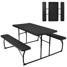 Folding Picnic Table and Bench Set w/Wood Grain for Adults, Indoor Outdoor ...