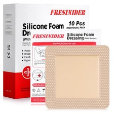FRESINIDER Silicone Foam Dressing with Adhesive Border Wound 5" x 5",10pack