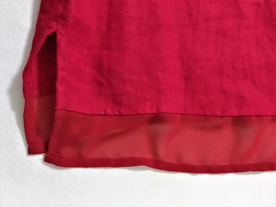 J M COLLECTION RED TUNIC BLOUSE WHITE EMBROIDERY GOLD SPARKLE BEADS Sz M NWOT - Image 4 of 4