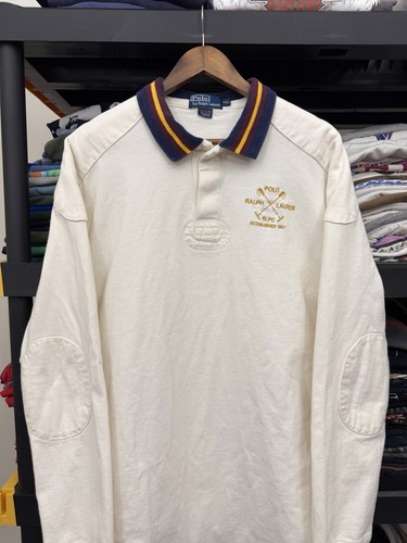 Vintage 90s Polo Ralph Lauren Long Sleeve Rugby Shirt Crest Logo Men's XL White by Ralph Lauren, Size XL, $64.95
