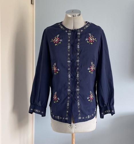 Vintage Embroidered Blue Hippy Top Tunic 1970s Gypsy Festival Boho Folk Vibes - Picture 4 of 11