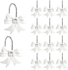Shower Curtain Hooks,12pcs White Decorative Bow Knot Shower Curtain Rings for