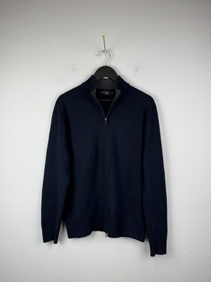  Hackett London Full Zip Wool Cardigan Sweater Navy Men's Size M