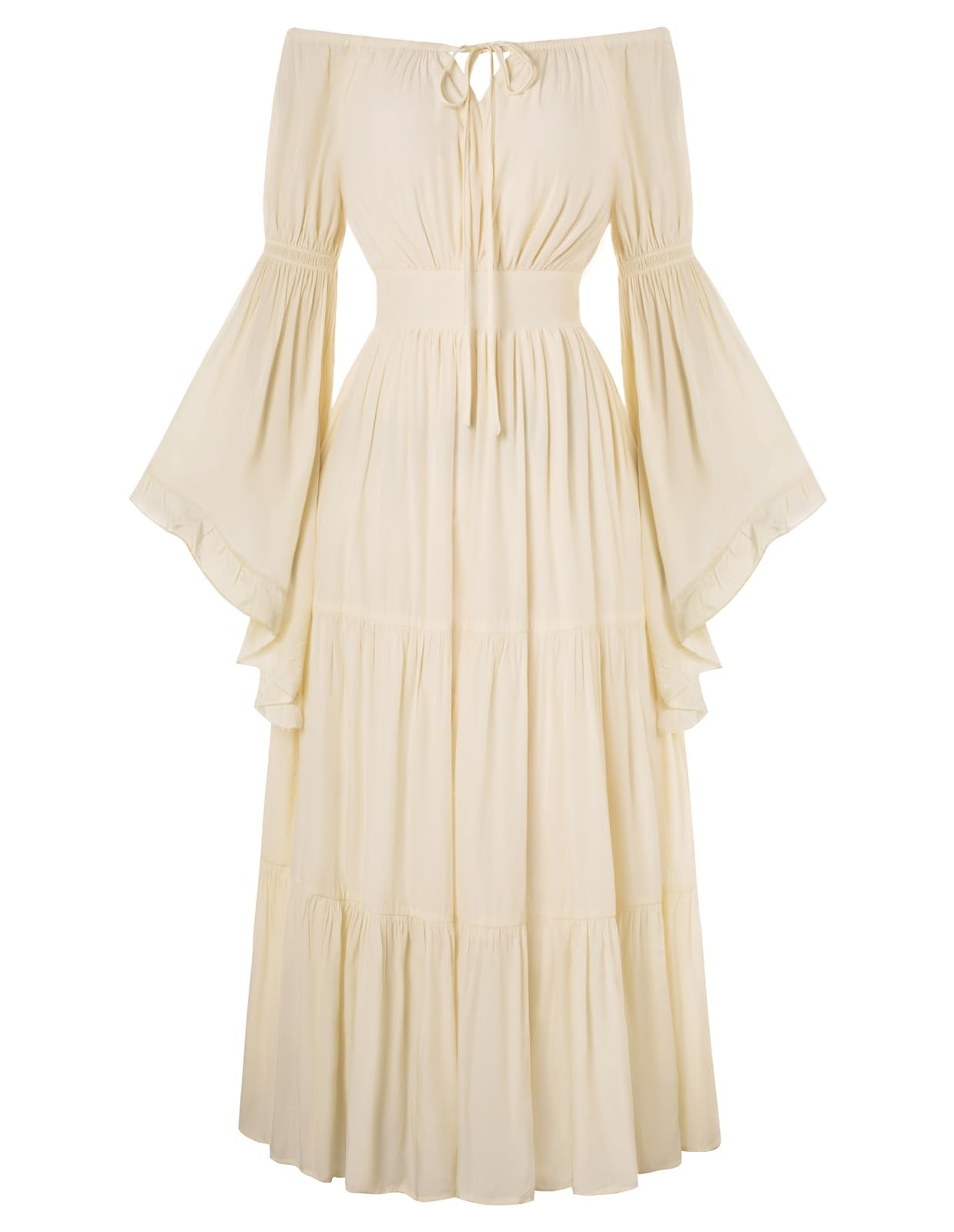 Renaissance Dress Women Long Sleeve Off Shoulder Dresses Small, Apricot