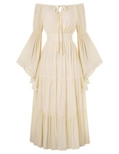 Renaissance Dress Women Long Sleeve Off Shoulder Dresses Small, Apricot