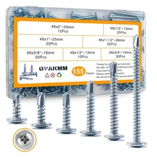 #8 Self Tapping Sheet Metal Screws Kit 155Pcs Tek Zinc Truss Head 6 Sizes Set
