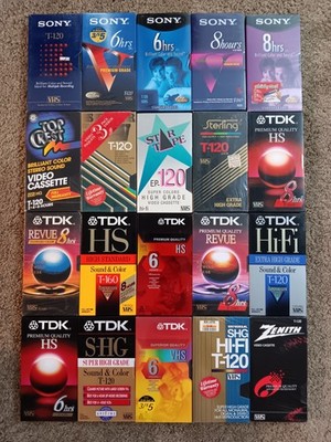 Lot of 20 Blank VHS Cassette Tapes, Sony, TDK, Zenith, Etc.
