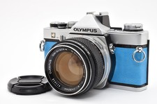 N MINT Light blue Olympus OM-1 MD SLR 35mm Film Camera 50/1.4 Lens JAPAN 731