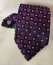 Lands' End Purple Geometric Design Necktie 100% Silk Made In USA Classic Suiting