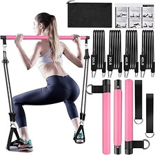 Pilates Bar Kit with Resistance Bands,Pilates Bar with Pink 30lbs/40lbs 