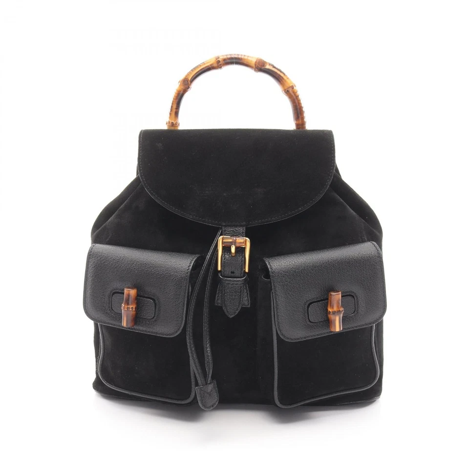 Sac à dos GUCCI bambou 003 2058 0016 cuir daim noir occasion femme GG - Photo 1/4
