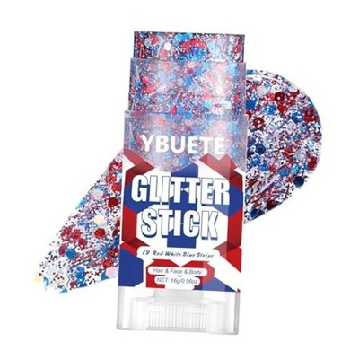 YBUETE Face and Body Glitter Stick, 4th of July Makeup Red White Blue Stripe