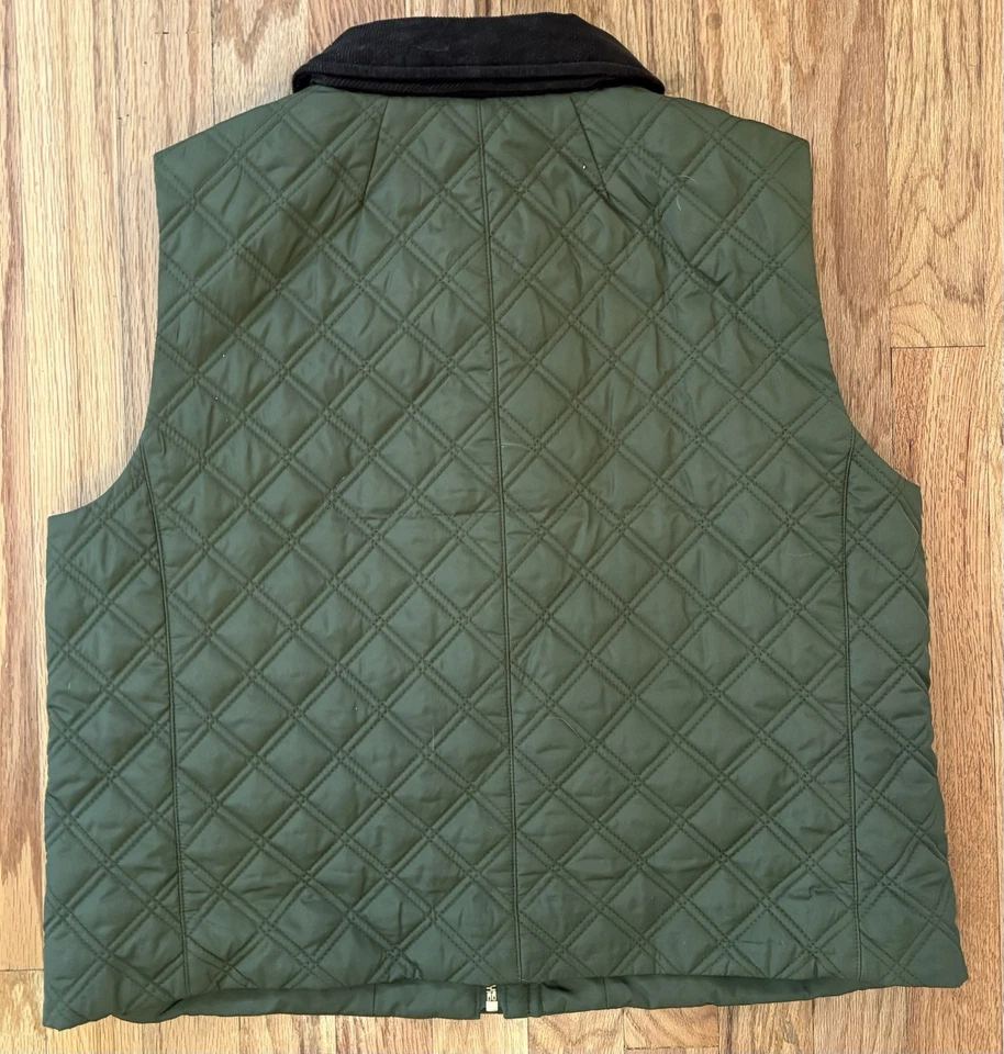 J. Crew Quilted Barn Vest Signature Puffer Sz Small Green Primaloft Cord Collar - Image 3 of 4