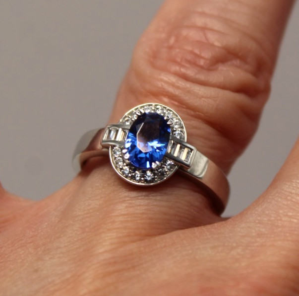 Bague Saphir de Synthèse Argent 925 Cadeau Idéal Femme Taille 53 avec Zircons