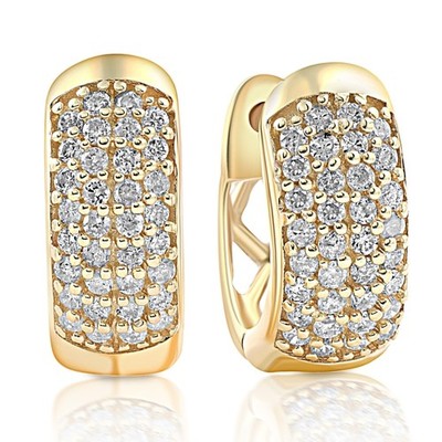 1/4 kt Diamant Pave Huggie Creolen kleine Damen Ohrringe Gelbgold 1/3'' hoch