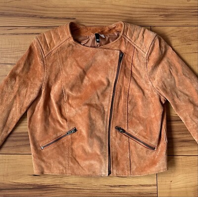 100%ORIG H&M ECHTLEDER SUEDE BIKER LEDER JACKE GR.38 ORANGE