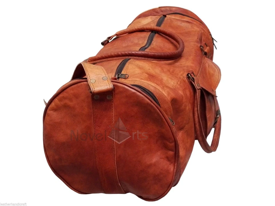 Bolso de viaje grande de cuero real vintage para gimnasio fin de semana 24" Foto 2 de 4