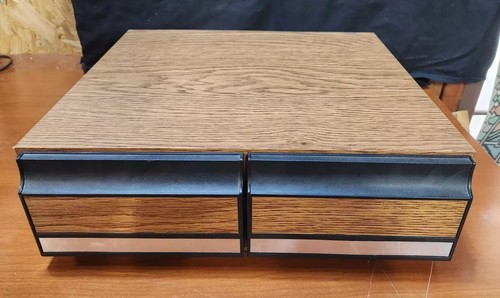 Vintage VHS Tape Holder Wood Grain 2 Drawer Cabinet Storage Case Holds 24 Tapes