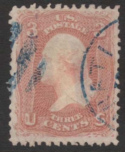 Scott #65 Used 3 Cent Rose 1861-62 Blue Cincinnati Cancel 65SP15-75