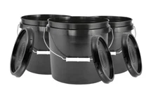  3.5 Gallon Black Bucket Pail & Lid Food Grade BPA Free Made in USA ( Pack of 3)