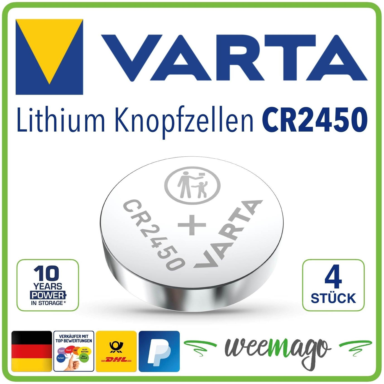 Thumbnail - Varta Cr2450 Lithium Knopfzelle Knopfbatterie 4x Stück