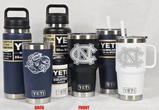 North Carolina Tarheels YETI Laser Engraved Tumblers, Mugs, Colsters, Bottles