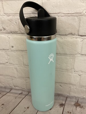 Hydro Flask 24 oz Insulated Bottle Wide Mouth Flex Straw Lid Handle Dew  Green