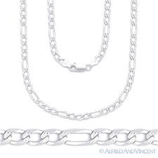 Solid Italy .925 Sterling Silver 2.8mm Figaro Pave Link Italian Chain Necklace