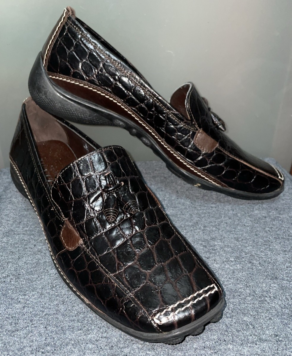 Sesto Meucci Womans Black Croc Embossed Leather Shoes Flat  display picture 1