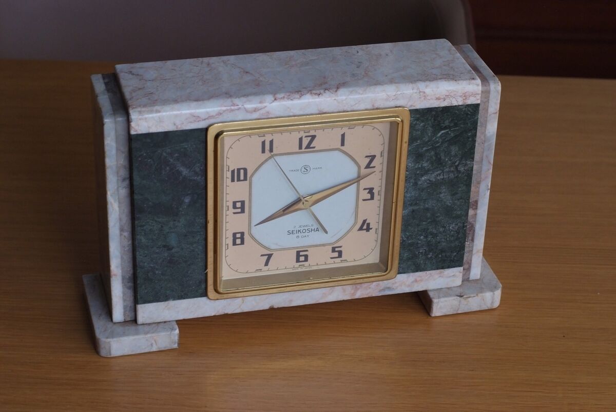 Artdeco, Modernist Marble Clock By Seikosha, Made In Japan Artdeco, Modernist Marble Clock By Seikosha, Made In Japan