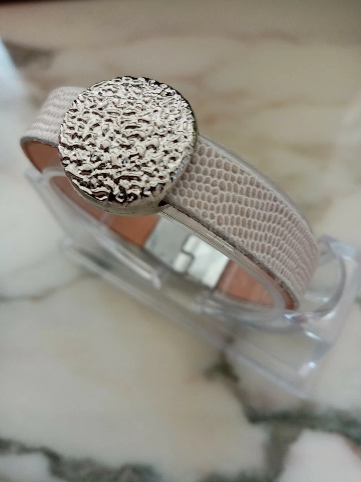 Schmuck Armband Nappaleder Krokko Struktur beige mit edler Slider Perle 18 cm - Bild 2 von 4