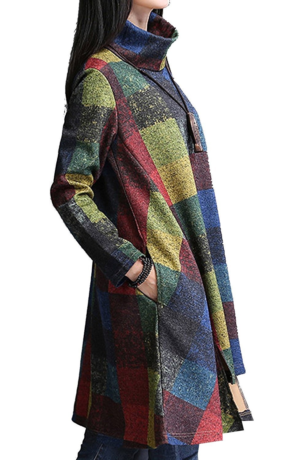 Women's Checked Jersey Jumper Dress Casual Loose Plus Oversized Top Coat Pocket eBay