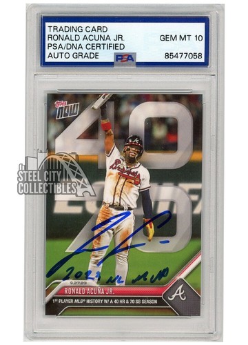 Ronald Acuna Jr 2023 Topps Now 40 HR 70 SB "2023 NL MVP" Auto #927 PSA/DNA 10