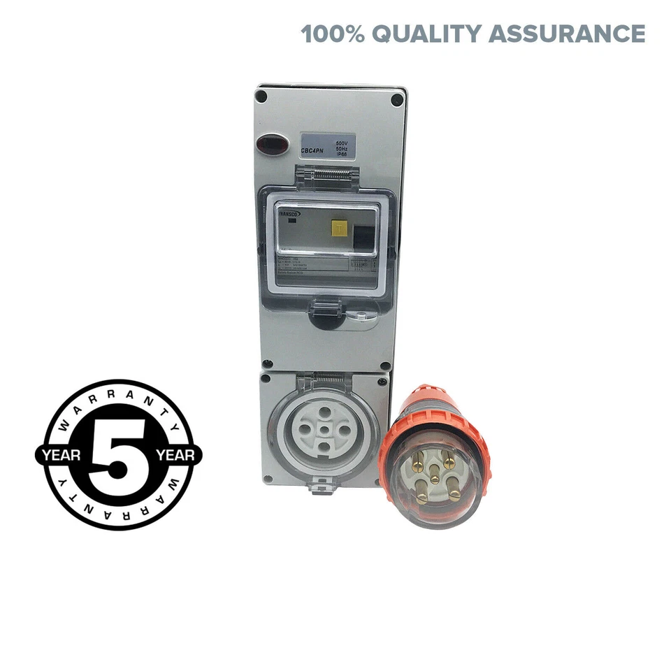 63AMP RCD Safety Switch w/32AMP 5 Pin Socket Outlet & 5 Pin Plug IP66 Waterproof - Image 3 of 4