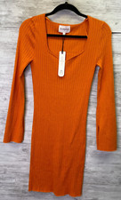 Olive + Oak Dress M Womens Orange Flame Ribbed Stretch Long Sleeve Midi
