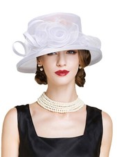 White Tea Party Derby Hats For Women Elegant Wedding Hat Flower Fascinators Cap