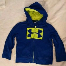Under Armour Boys Blue with Neon Yellow Full Zip Hoodie Size 4