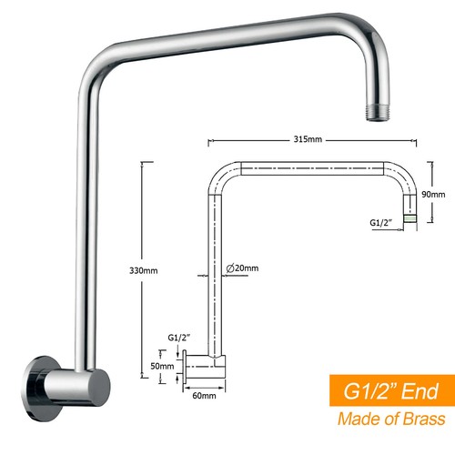 Chrome/Black Brass Shower Arm Extension Wall Gooseneck Ceiling Dropper For Head - Picture 25 of 112