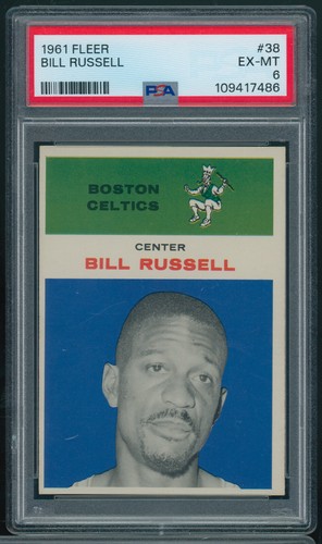1961 FLEER #38 BILL RUSSELL CELTICS HOF PSA 6 EX-MT C9