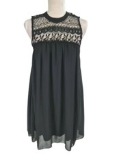 REBELLION Black Lace Neck Chiffon Mini Dress Women Size S Hight Neck Sleeveless