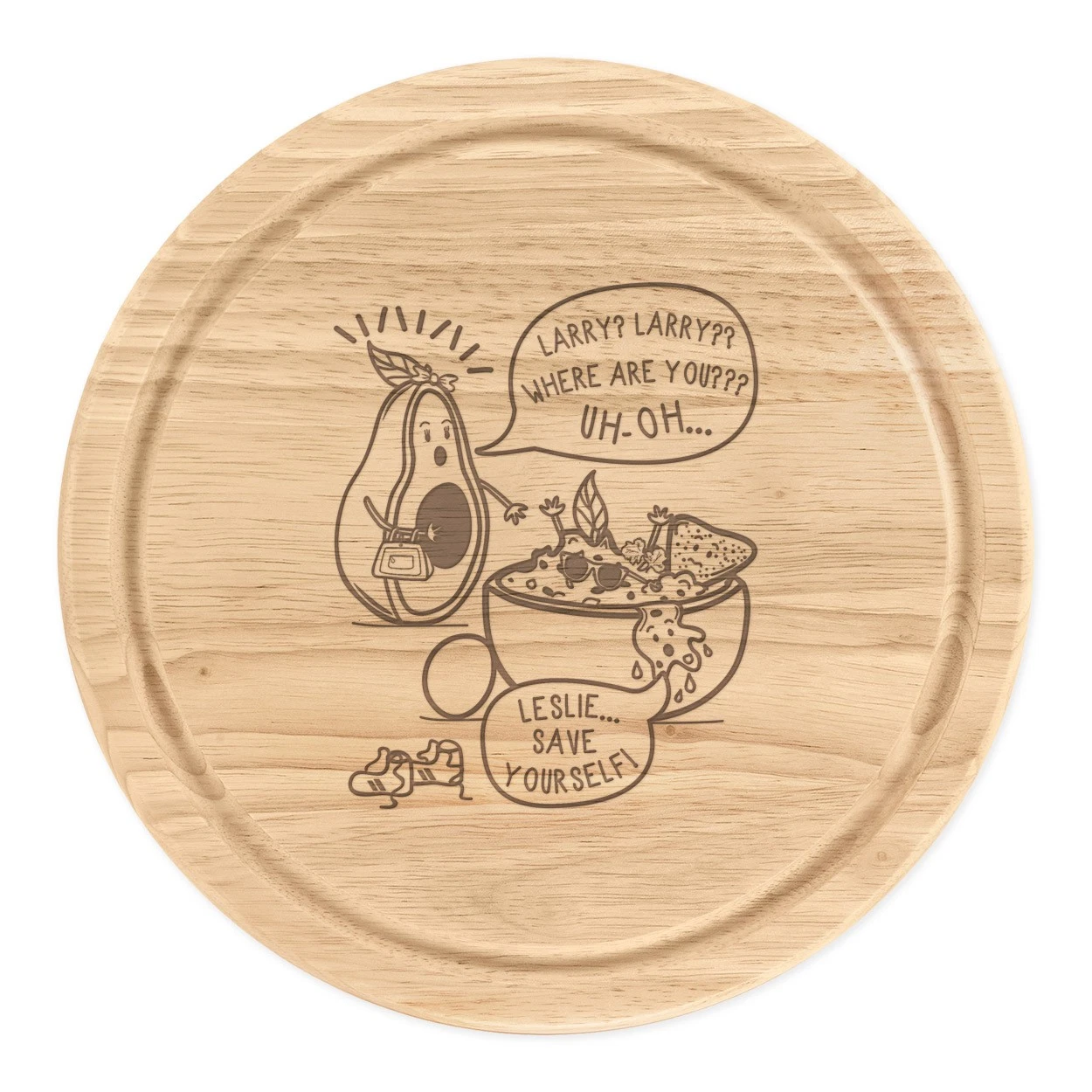 Leslie & Larry Avocados Round Chopping Cheese Board Funny Avocado Guacamole