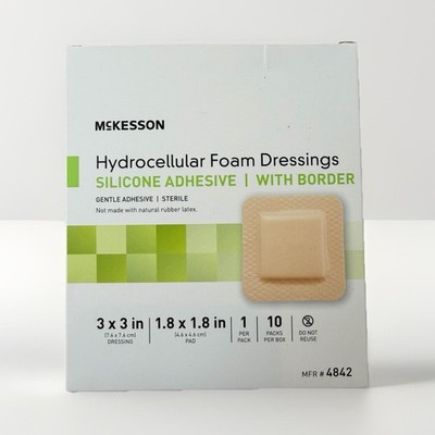 Box of 10!! McKesson Hydrocellular Foam Dressing Silicone Adhesive Border 3x3in