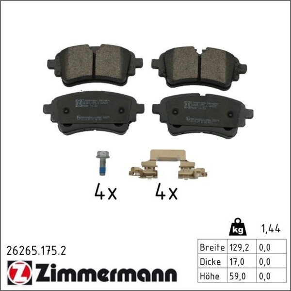 Zimmermann 26265.175.2 Bremsbelagsatz FüR Audi A5 Q5 A4 B9 A6 C8 A7 8W2 8WC 8W5-image