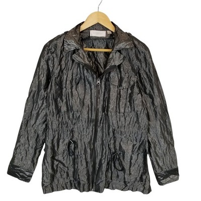 Carlisle Women's Gunmetal Metallic Gray Crinkle Lightweight Jacket Zip Front 8