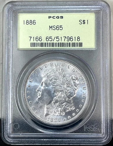 1886 Morgan Silver Dollar $1 PCGS MS65 Old Green Holder