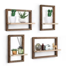 Floating Shelves for Wall, Rustic Square Hanging Floating Shelves Set of 4 Wo...