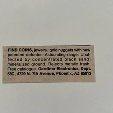 Gardiner Electronics Find Coins Jewelry Gold Nuggets Phoenix AZ 1981 Ad SAI1-S15