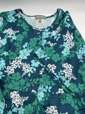 Woman Within Dress Button Front Teal Floral Size 3X Pockets Cottagecore Comfy 