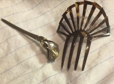 Antique Hair Comb Celluloid and Hair Pin Ornaments/ Read