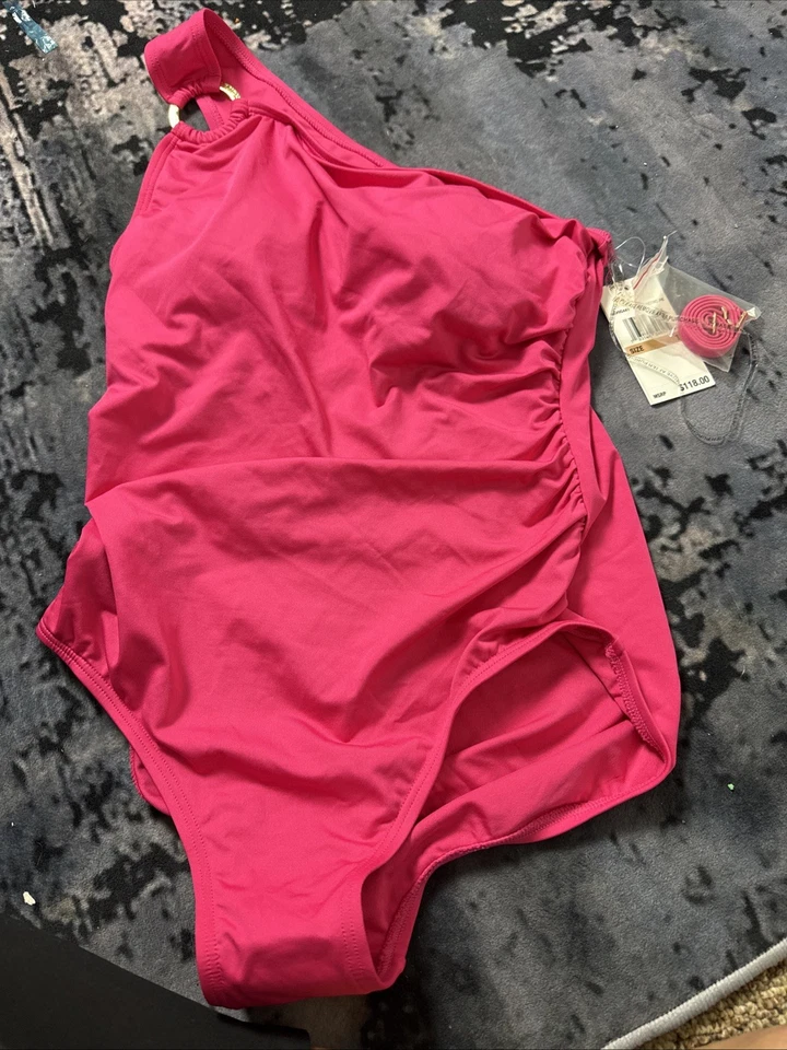 Traje de baño Michael Kors de una pieza para mujer talla 12 rosa intenso un hombro nuevo con etiquetas Foto 2 de 4